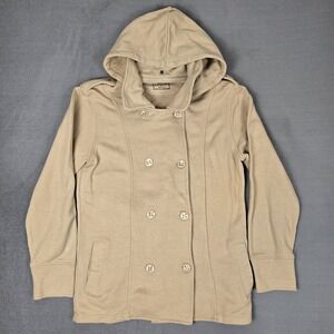 J Peterman‎ Pea Coat Womens Small Double Breasted Jacket Removable Hood Cotton